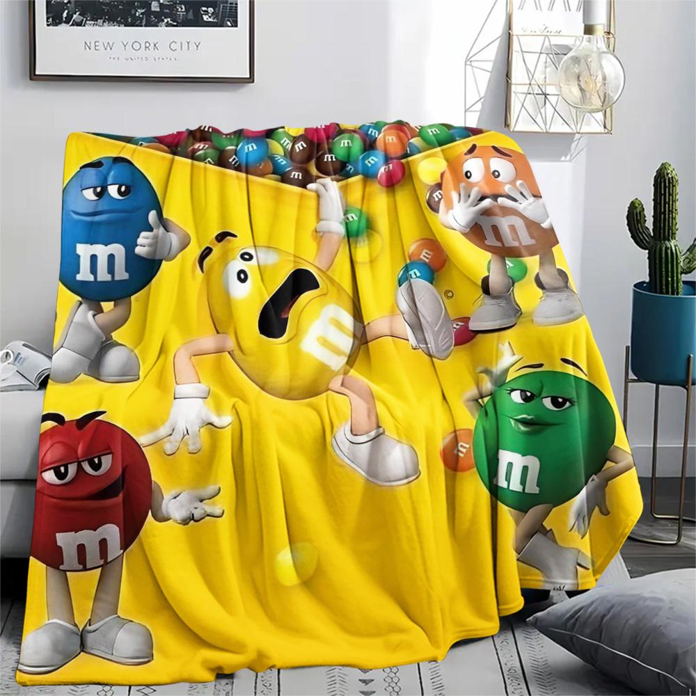 1PC M&M's Patterned Flannel Blanket Suitable For All Seasons for Home Decor Warmth and Comfort Gifts Holiday Present