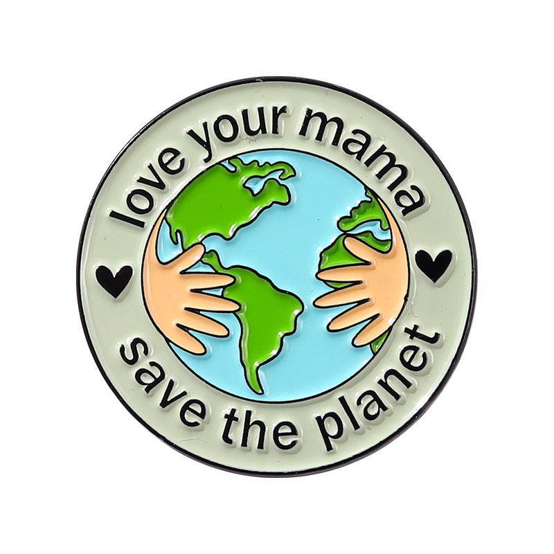 Экологичная зеленая металлическая брошь Earth Love: Круглый значок охраны окружающей среды