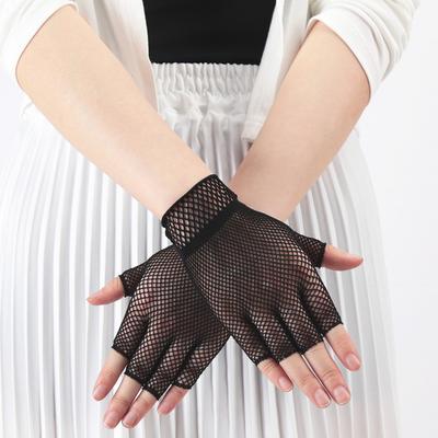 Женские Сексуальные Короткие Сетчатые Перчатки Модные Девичьи Перчатки без Пальцев Сетчатые Готические Панк Рок Нарядные Перчатки для Вечеринки в Ночном Клубе Черные Перчатки