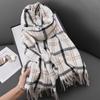 High Looking Imitation Cashmere Retro Hoop Yarn Plaid Scarf for Women Autumn and Winter Fashion Warm Tassel Shawl Scarf