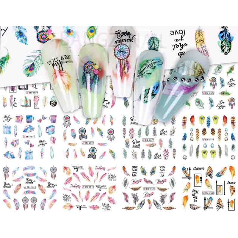 Наклейки для дизайна ногтей в 12 стилях с абстрактными, цветочными и геометрическими рисунками