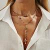 Layered INS Colorful Diamond Tassel Cross Pendant Necklace Fashion Metal Chain Clavicle Jewelry for Women Men Unisex Streetwear Accessory