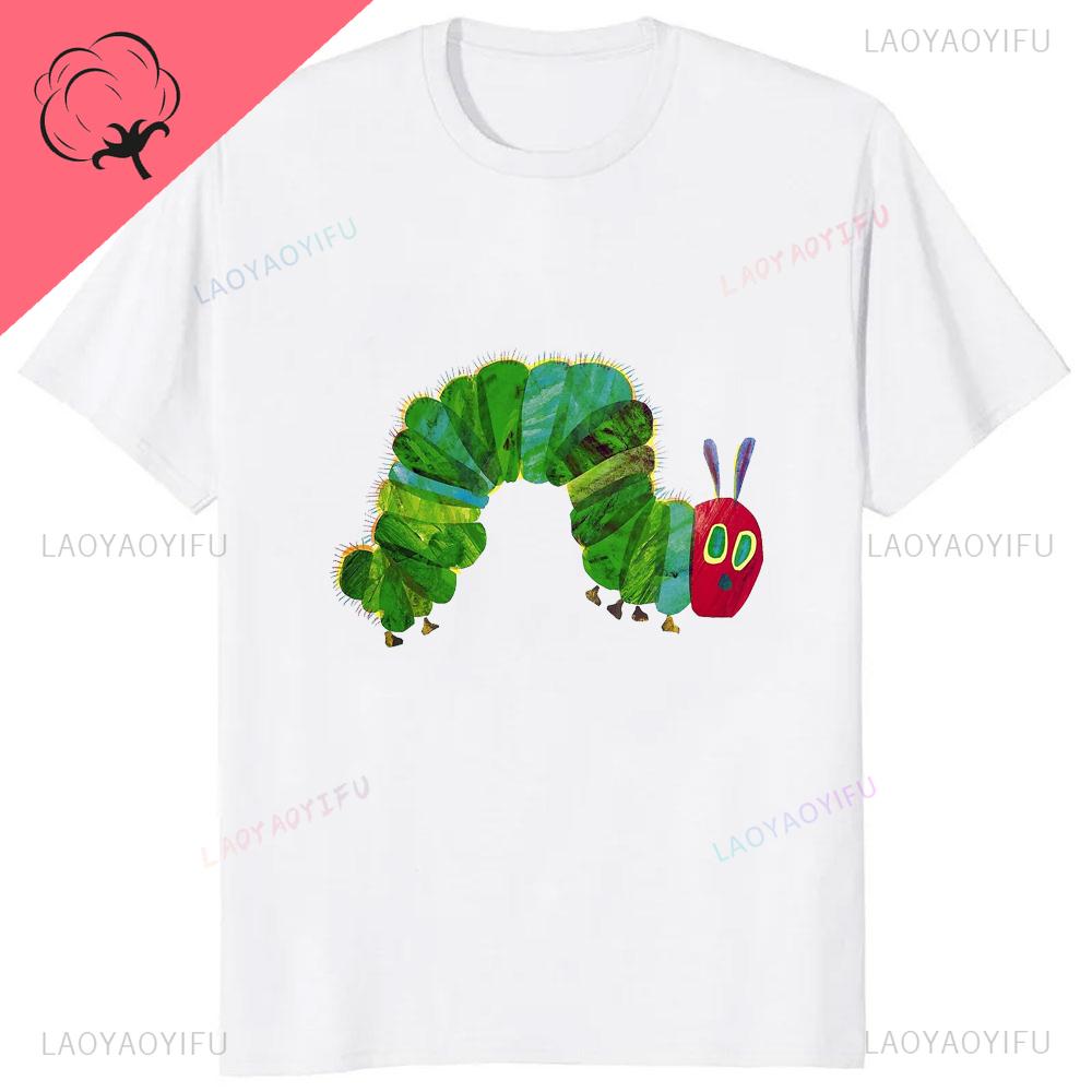 The Very Hungry Caterpillar Cartoon Printed Cotton Tshirt Summer Style Casual Fashion Couples Clothing Y2K Harajuku Unisex Tees