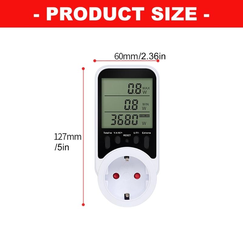 Voltages Current Power Monitor With LCD Display 16A 3680W Plug-in Socket Power Meter with Overloads Protections For Home