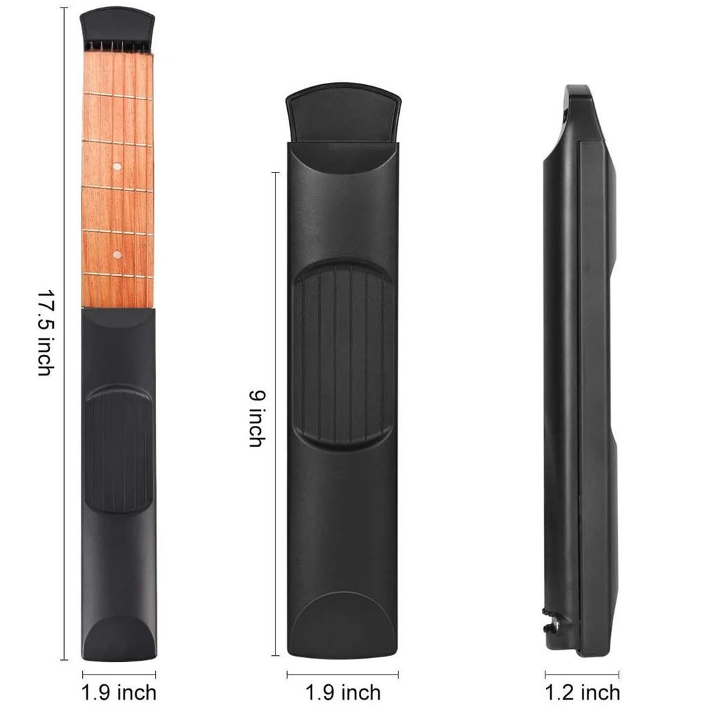 New 6 String 6 Fret Portable Pocket Guitar Chord Trainer – Sapele Wood Neck Practice Tool For Beginners, Black