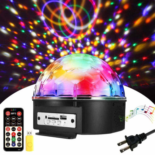 SOLMORE Stage Lighting, 9-Color LED, Rotating Crystal Ball, Voice Control, MP3 Playback, Remote Control, AC 110V-240V, for Stage/Disco/Party/KTV/Karao