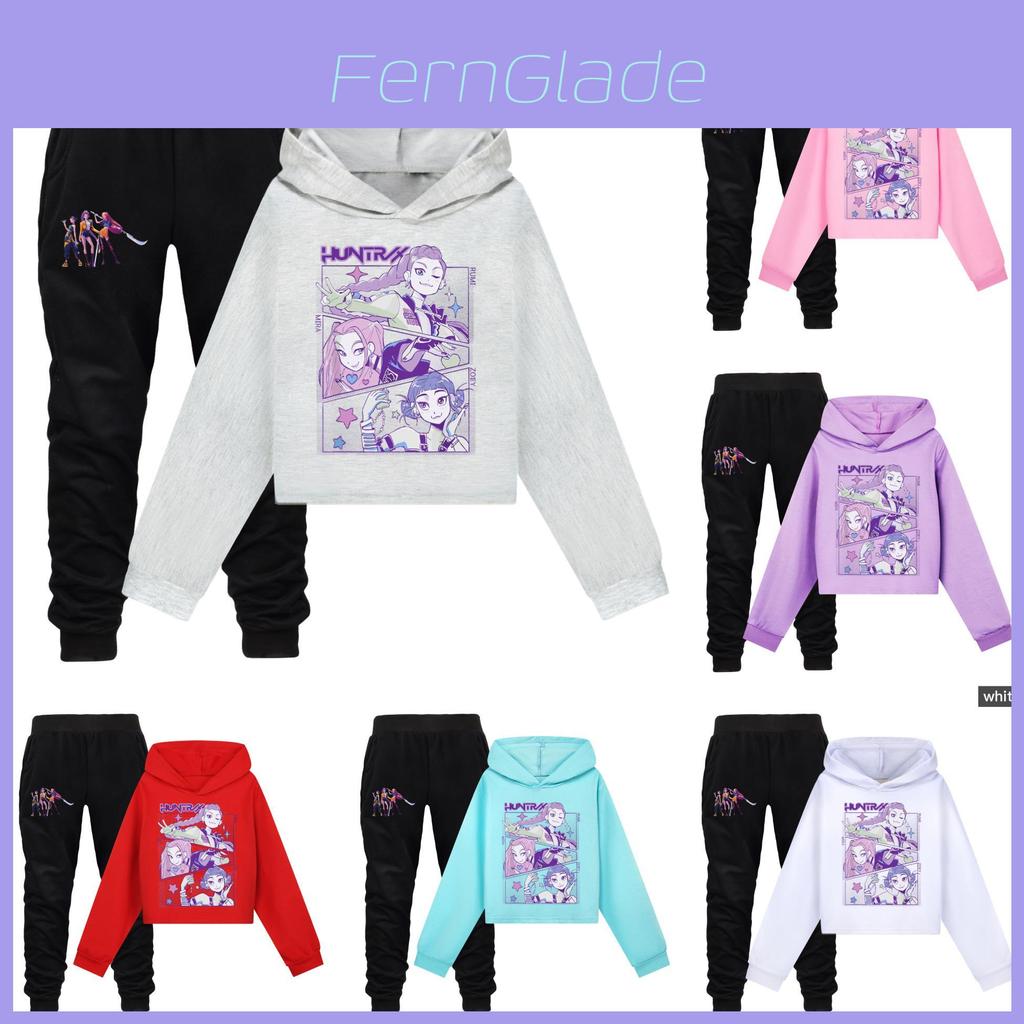 Kpop Demon Hunters Kids Cartoon Hoodie Set With Cotton Material For Casual Wear