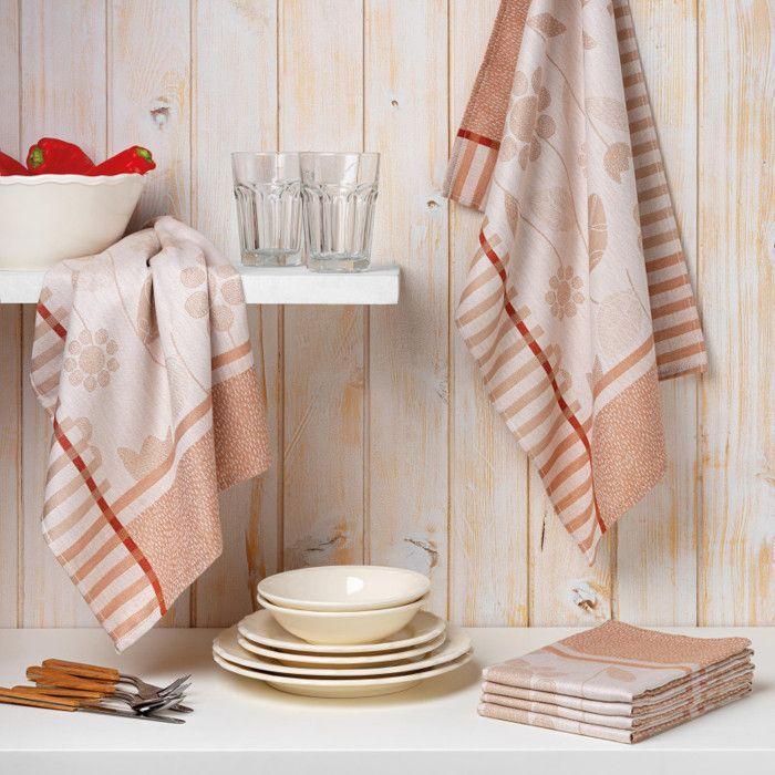 2 lots de 6 torchons de cuisine imprimés 50 x 70 cm Coton Egyptien