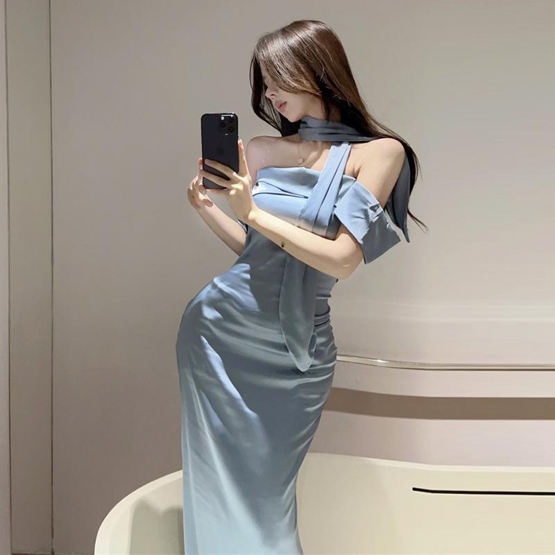 Женское сексуальное платье-труба с высокой талией и топом-трубой, длинное, облегающее