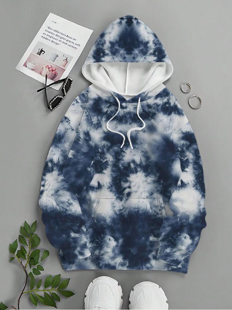 Мужская повседневная толстовка с капюшоном в стиле тай-дай с карманом-кенгуру, свободный крой, весна-осень