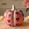 Valentine Day Home Decor Pink Ceramic Pumpkin with Heart Pattern, Artificial Figurine, Figurine Set Fall Tabletop Ornaments for Harvest, Thanksgiving,