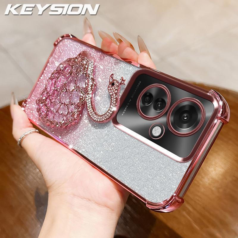 KEYSION Противоударный чехол с гальваническим покрытием для OPPO Reno11 F 5G Прозрачный ТПУ с блестками, инкрустированный драгоценными камнями, подставка в виде лебедя, задняя крышка для OPPO Reno11F 5G