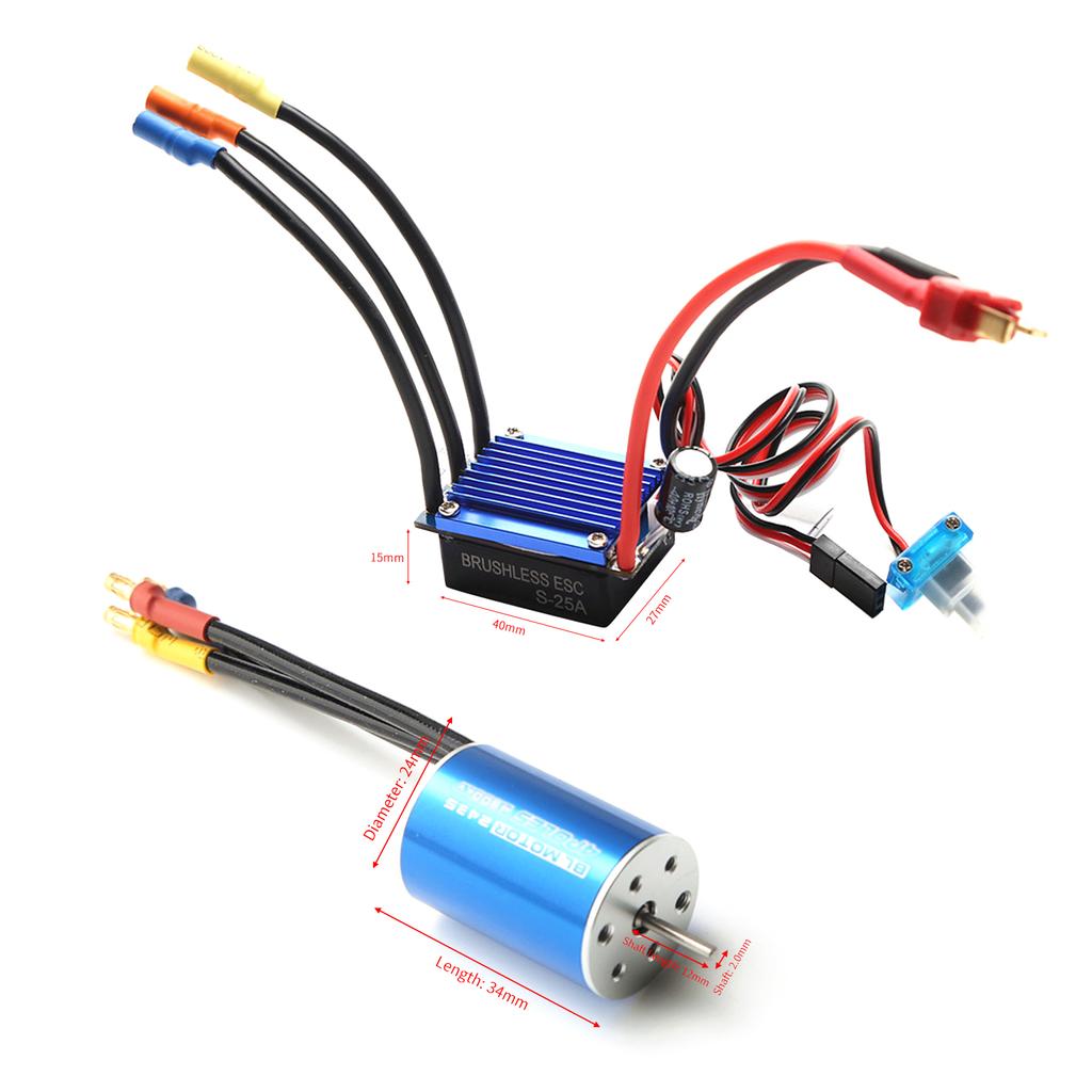 2435 4800KV Brushless Motor and 25A ESC Replacement for HSP Wltoys 1/16 1/18 Remote Control Truck