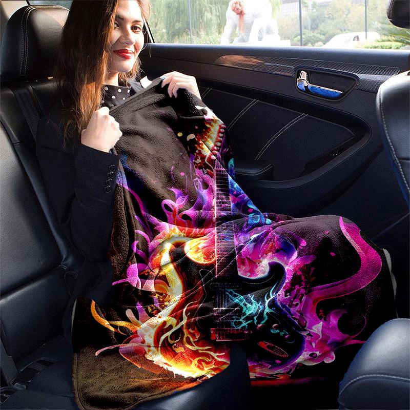 1pc Guitar Printing Lightweight Flannel Blanket, Comfortable and Warm Blanket, for Camping Sofa Bed and Couch Office, Suitable for Gift Blank