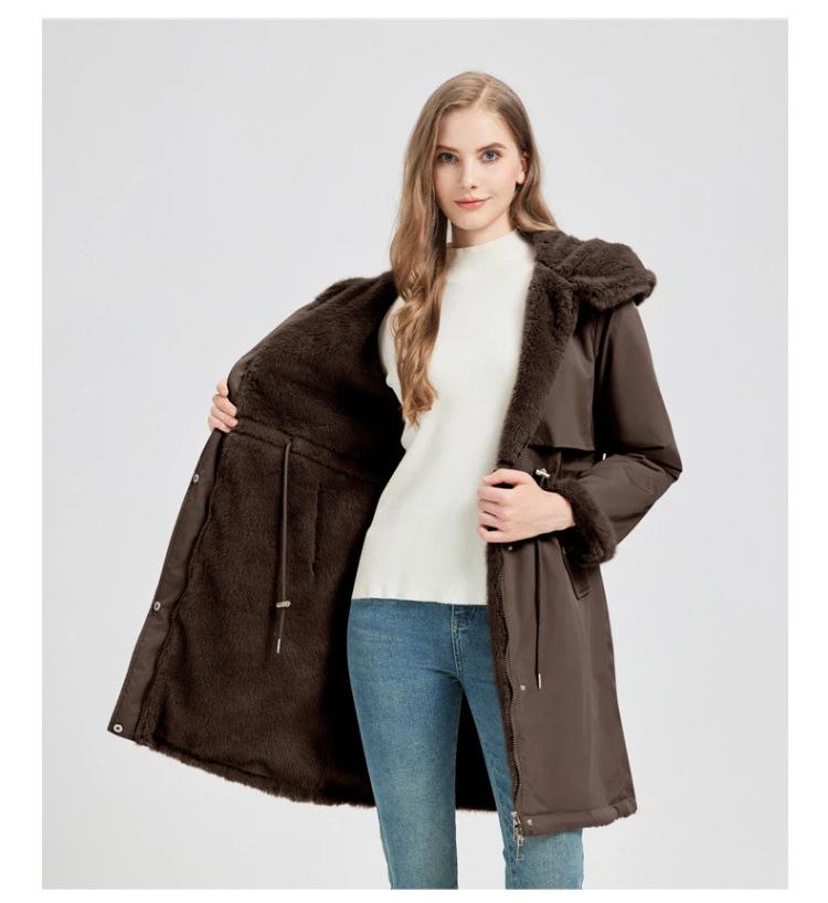 Two-sided Wearing Large Fur Collar Mid-length Fleece-lined Parkas Women's Cotton-padded Coat Thickened Jacket