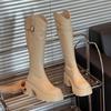 Женские новые осенние высокие сапоги на толстой подошве с V-образным вырезом, длиной до колена, модные сапоги для увеличения роста