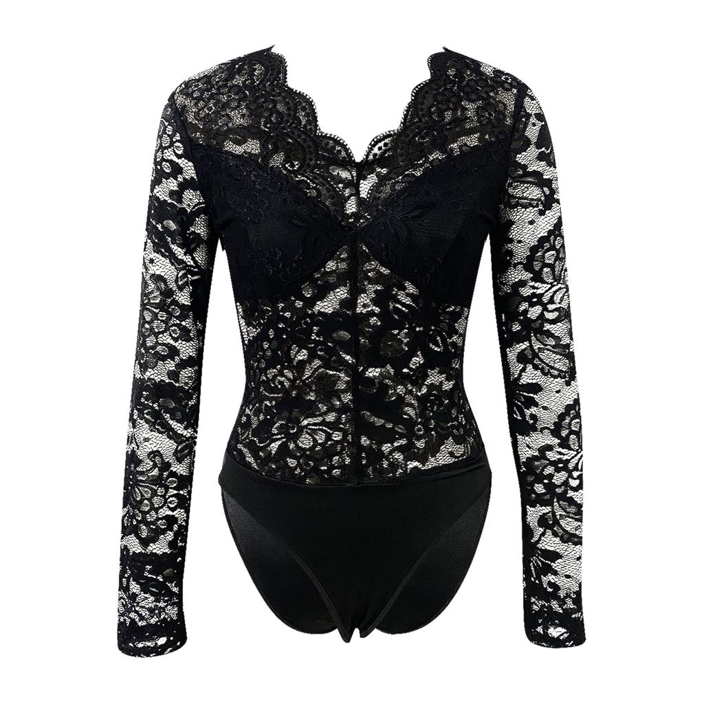 Кружевной сексуальный комбинезон с v-образным вырезом, цельный