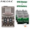 PALO Аккумуляторная батарея NI-MH 300 мАч 9 В 6F22 + интеллектуальное зарядное устройство для аккумуляторных батарей 1,2 В AA / AAA Ni-CD Ni-MH 9 В, комплект для зарядки