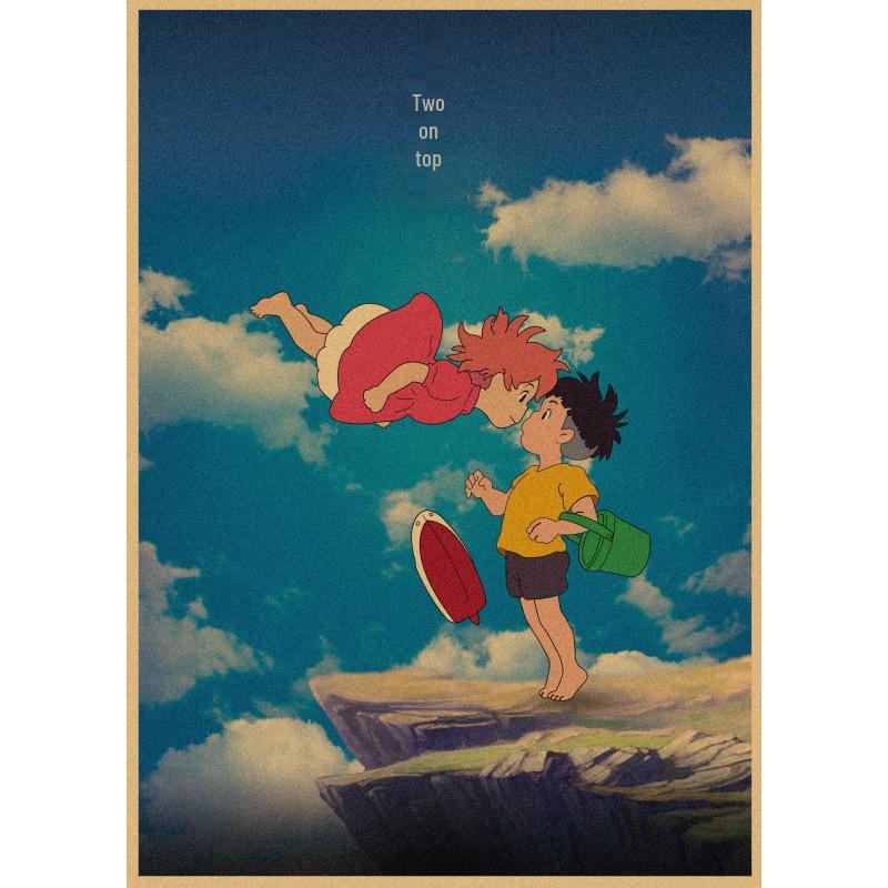 Ponyo on the Cliff Retro Anime Poster - Kraft Paper Wall Art