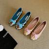 Sheepskin Version~ French Evening Breeze Bow Leopard Print Single Shoes Round Head Ballet Shoes One Pedal Shallow Mouth Flat Shoes Women