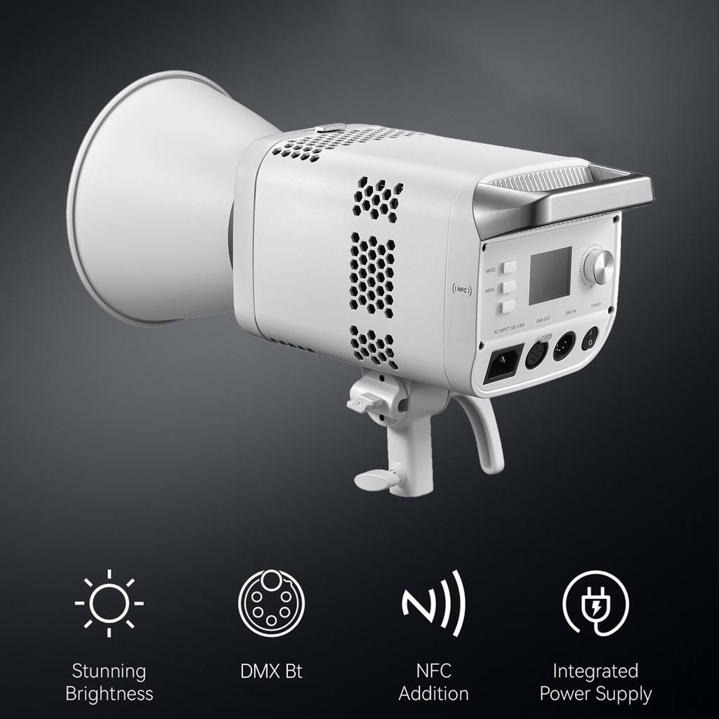 Фотостудийный LED-светильник LE200D COB 220 Вт, управление DMX Bluetooth, цветовая температура 5600K, сопряжение NFC, охлаждающий вентилятор для