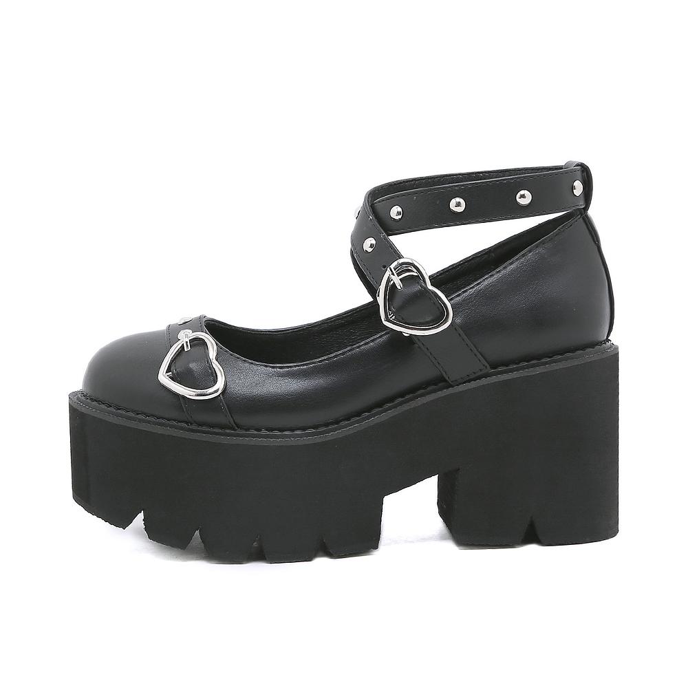 Gdgydh Женская обувь Мэри Джейн в готическом стиле на платформе, на массивном каблуке с круглой головкой, с перекрестной повязкой и пряжкой в ​​форме сердца, кавайная обувь для косплея