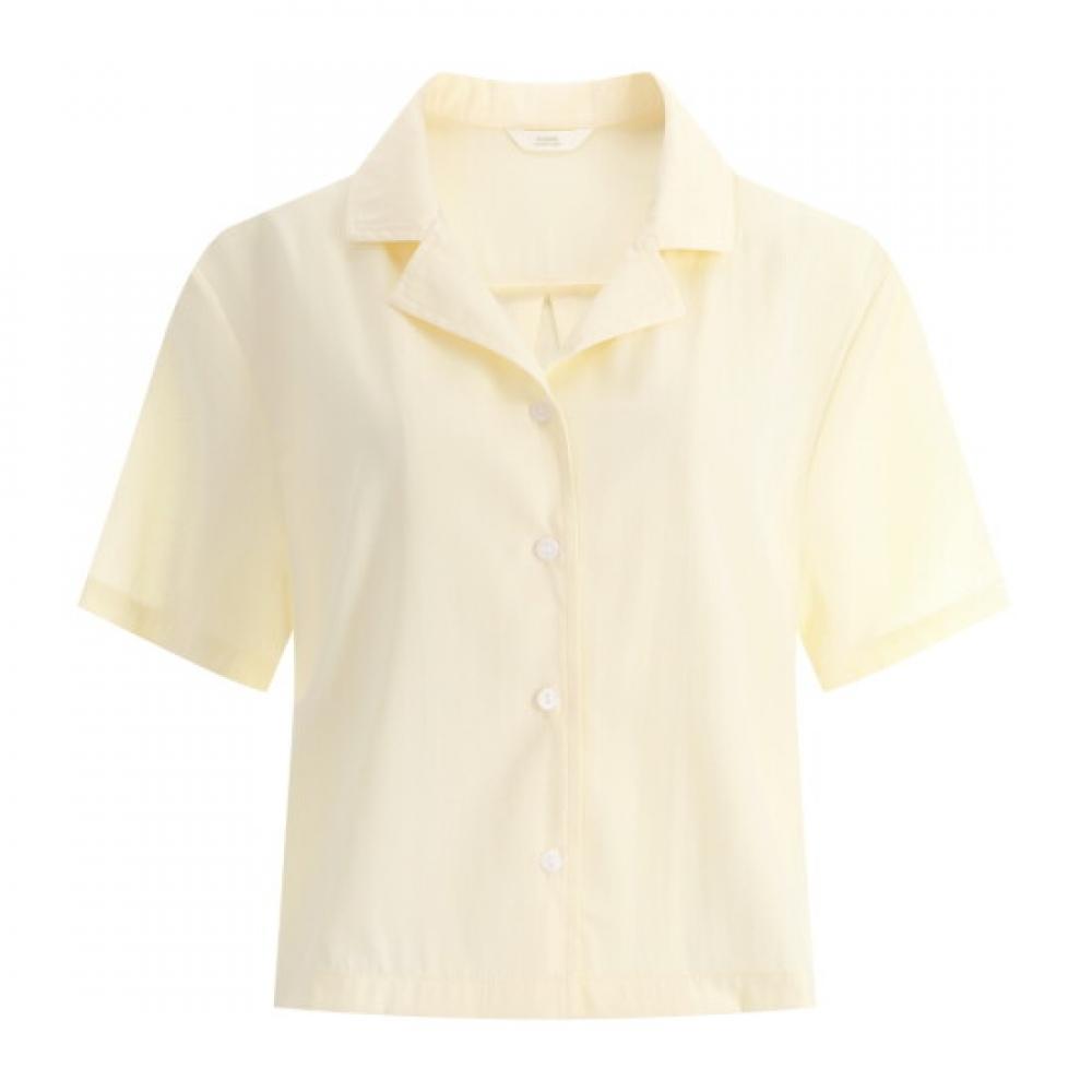 Shop Women S Collar Neck Semi Crop Plain Short Sleeve blouSe Shirt Yellow Ean