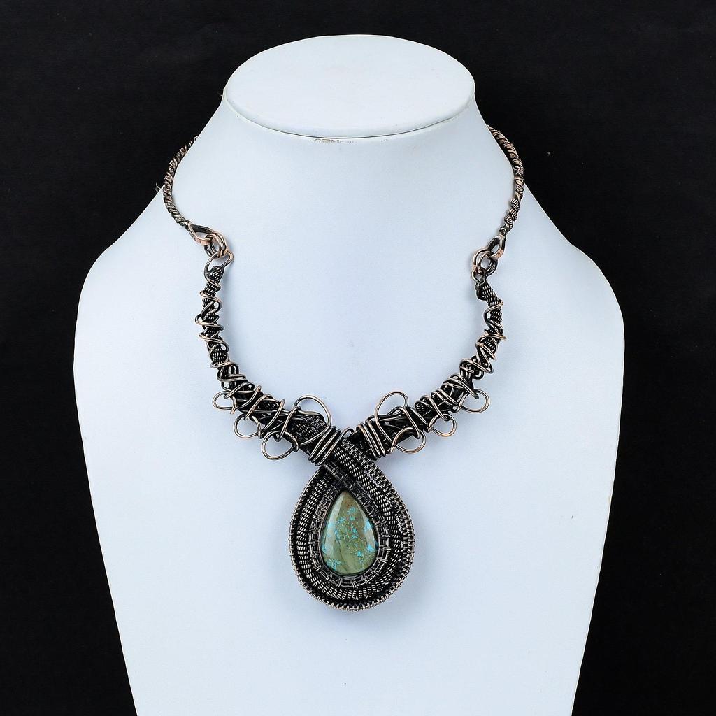 Chrysocolla Gemstone Necklace Copper Wire Wrapped Necklace Handmade Necklace Copper Jewelry Adjustable Necklace Gift For Mom Amazing Jewelry