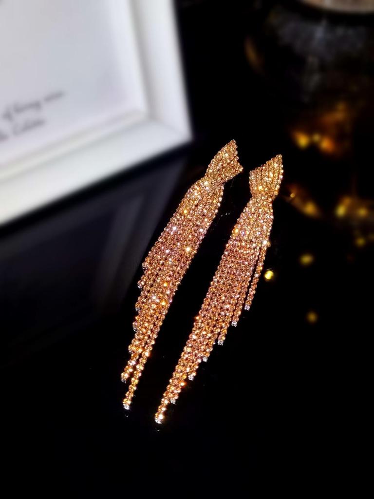 European & American Style Full Diamond Long Tassel Earrings for Women