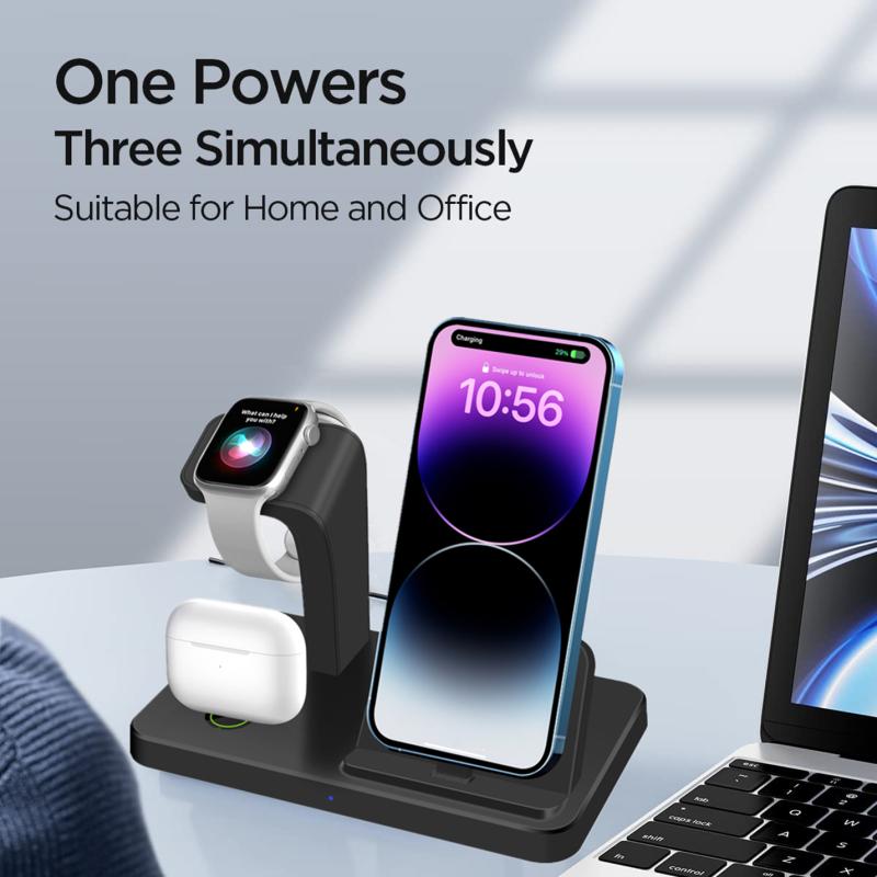 Док-станция для беспроводного зарядного устройства 3 в 1 для Apple Watch 9 8 Airpods Pro, станция быстрой зарядки нескольких устройств для IPhone 14 13 12 11