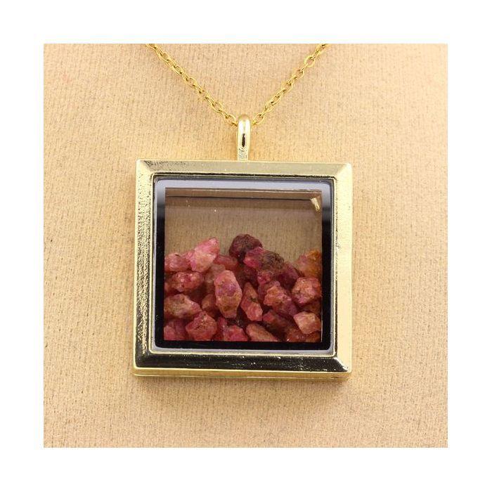 Stones and Minerals. Raw Spinel Necklace. Square Model. Gold Color.