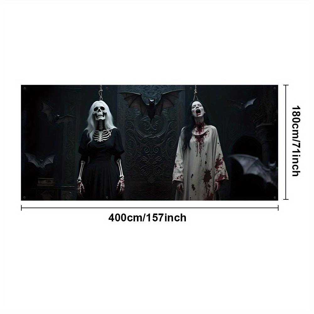 One large Halloween garage door banner - for horror party decoration, featuring zombies, ghosts and pumpkin lanternszyc