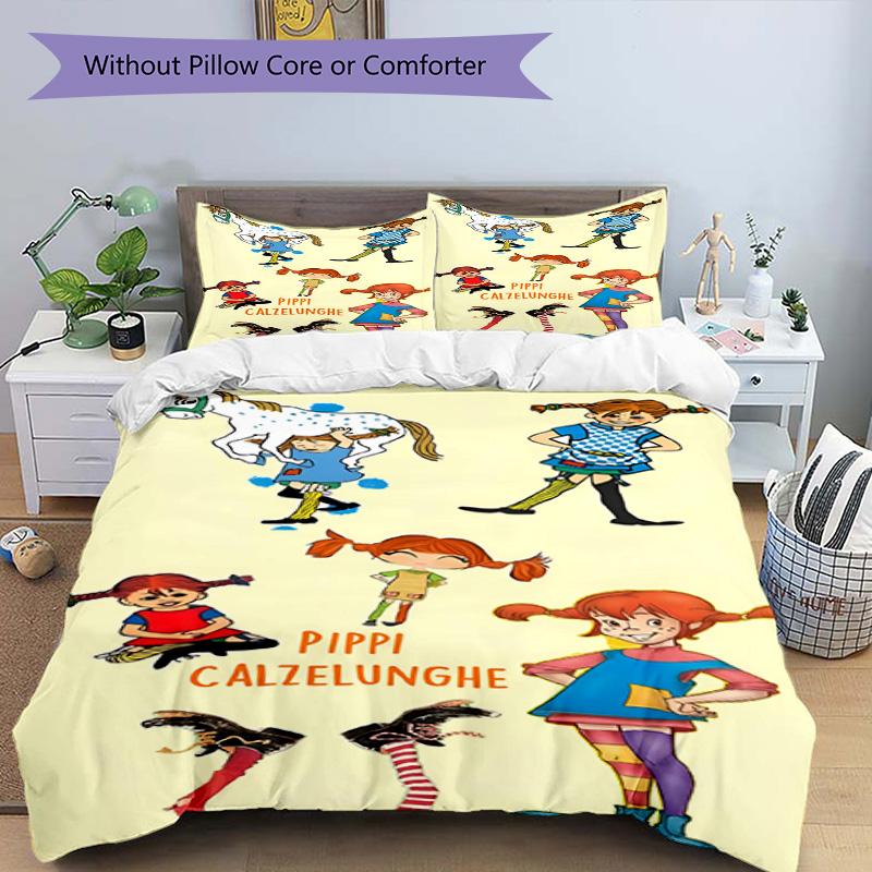 3pcs Duvet Cover Set (1*Duvet Cover + 2*Pillowcase, Without Core), Pippi Longstocking Print Bedding Set, Bedroom Decor, All‑Season, Birthday Gift