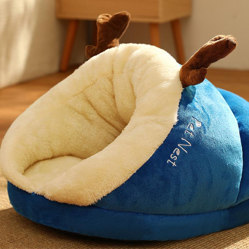 Plush Warm Cat Bed Nesting Basket Slipper Shape Cartoon Cats Dog Kennel Beds Pet Accessories
