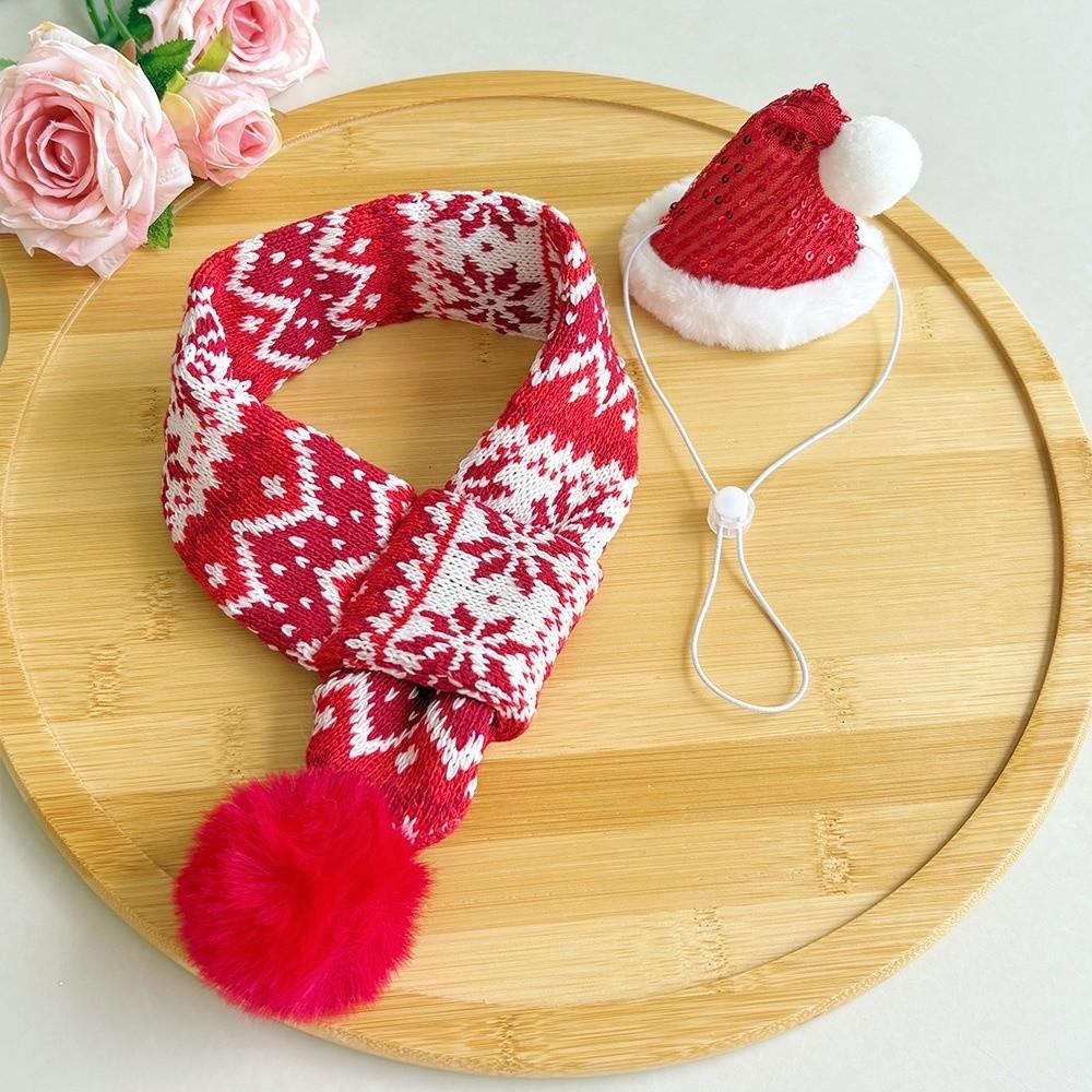 Thick Knit Cat Santa Hat Elastic Strap Pet Winter Warmer Christmas Dog Scarf Festive Costume