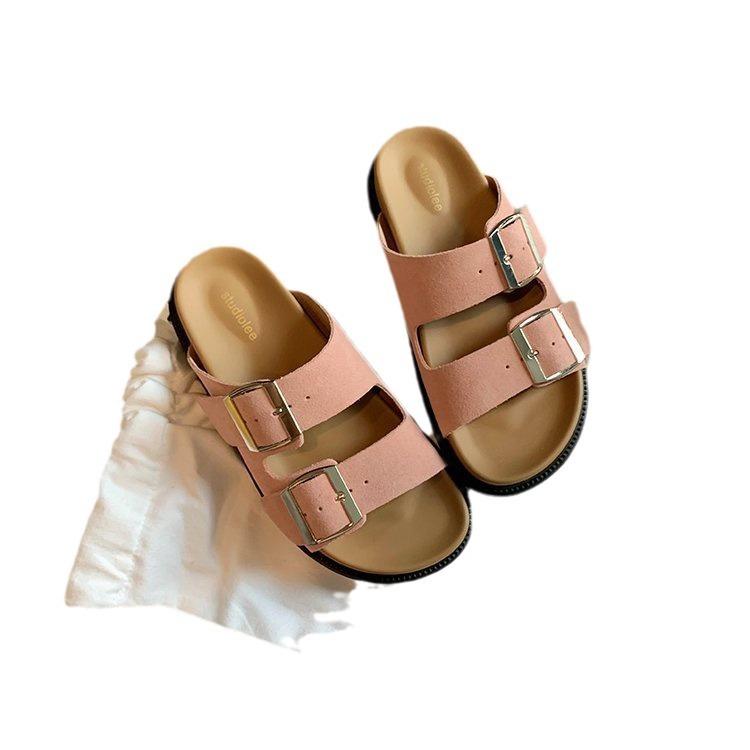 2024 новые летние ретро-тапочки на плоской подошве с квадратной пряжкой, регулируемые, женские, удобные