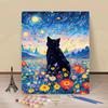 Кошка Звездное Небо DIY Цифровая Масляная Живопись Ручная Раскраска Декоративная Картина Набор Цветочная Кошка Ручная Рисовка Пейзаж Масляная Живопись