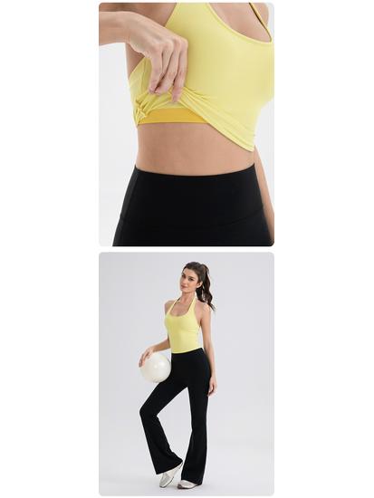 Женский майка для йоги с вырезом на шее и вставными чашечками - Телесный, Сексуальная спинка Стиль 52167