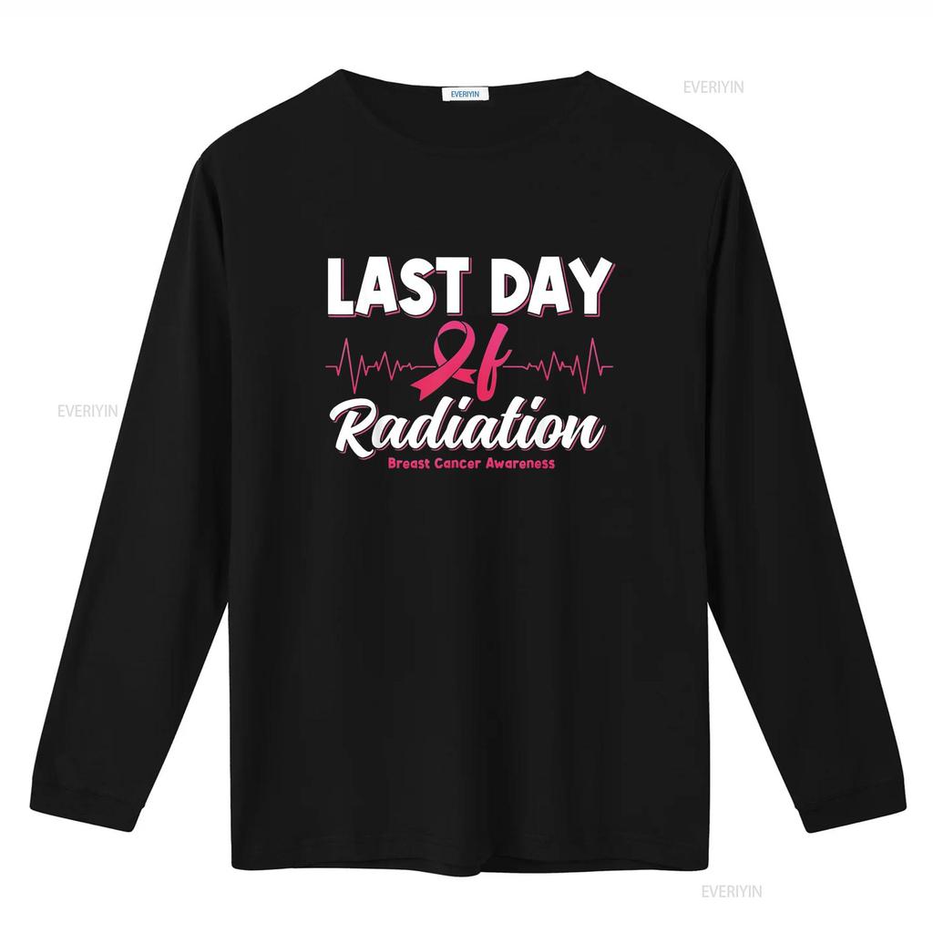 Womens Last Day Of Radiation Heartbeat Breast Cancer Awareness T Shirt Black 2XL vintage Washed Casual Soft streetwear homme
