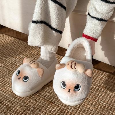 Мультяшные милые хлопковые тапочки мягкие осенью и зимой, домашнее тепло в помещении, бархатные толстоподошвенные закрытые хлопковые туфли и для выхода на улицу.