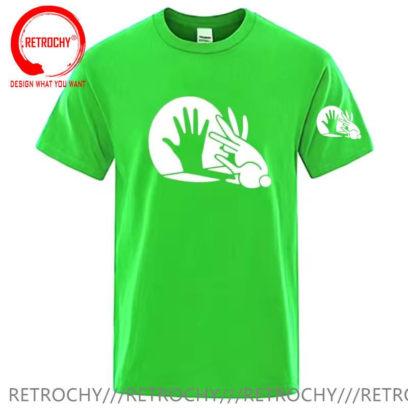 Unisexs High Quality Rabbit TShirt 100 Cotton Funny Shadow Puppet Design Print Casual Loose ONeck For Male TShirt Tops Tees