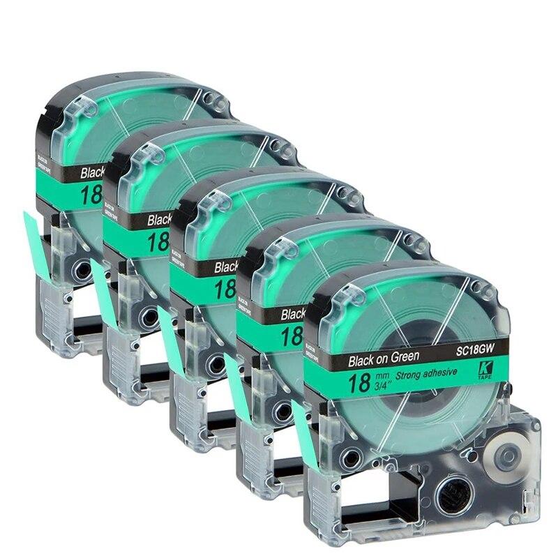5 упаковок, 18 мм, разноцветная совместимая лента для этикеток Epson LC-5WBN / SS18KW SC18RW SD18K SC18YW для принтера Epson LW300 LW400 500 600