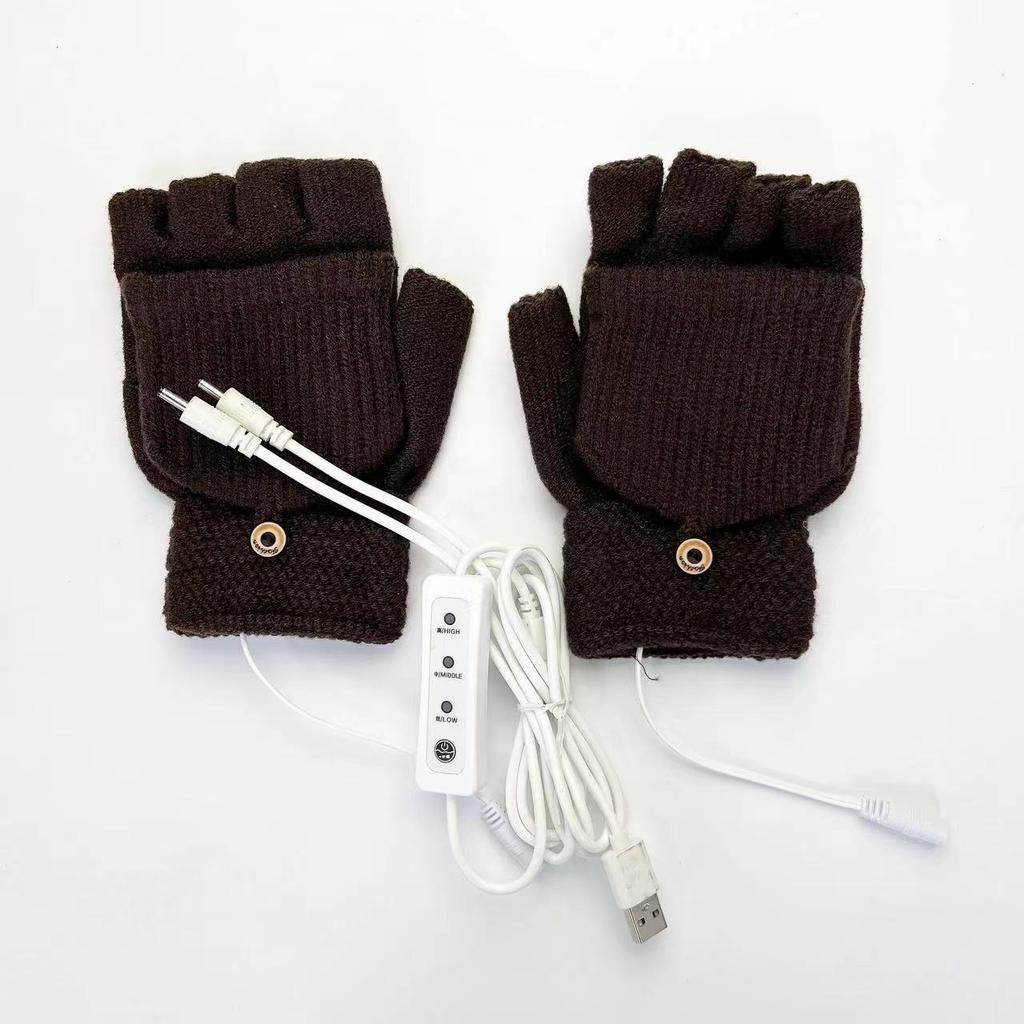 USB однотонные электрические перчатки для обогрева, полуручная вязка, качественные утолщенные зимние теплые перчатки для обогрева