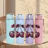 1PC Dark Red Pair Cherry Fruit Print 750ml Color Plastic Sports Water Bottle Leakproof Flip Straw Lid Suitable for Sports Office Home Use