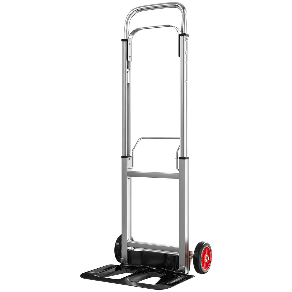 Hand Truck, Folding Aluminum, 90 kg Load, Wheels, Telescopic Handle, 40 x 41 x 108 cm, Silver