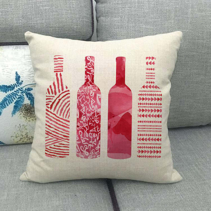 Creative Painted Red Wine Collection Digital Printing Short Plush Pillow Covers For Car Sofa Office Cushion Cover Home Goods