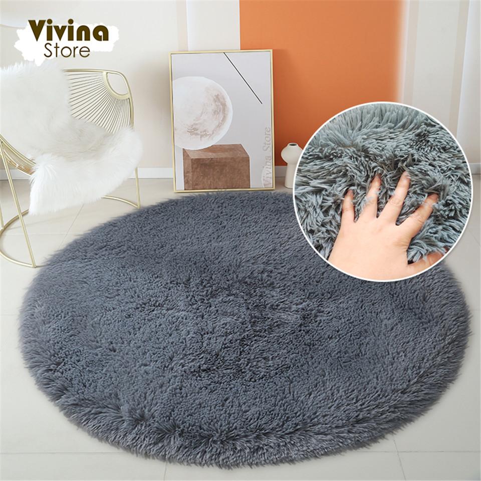 Green Round Shaggy Rug Soft Fluffy Long Hair Floor Mat For Living Room Sofa Chair Bathroom Kids Room Decoration