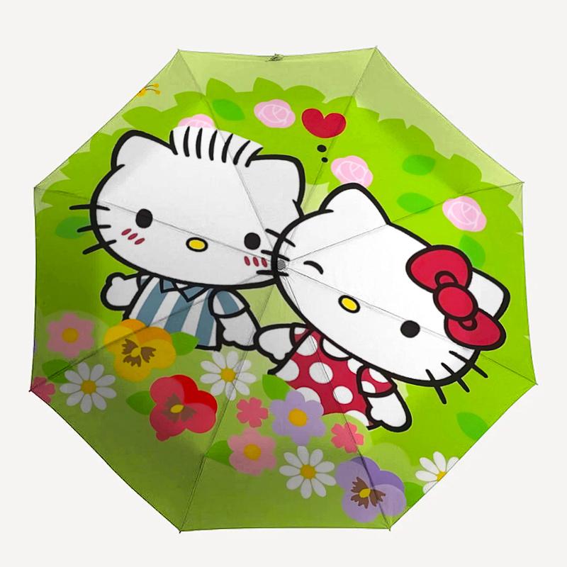 1pc Hello Kitty Floral Print Automatic Opening Folding Umbrella with 8-Bone Iron Frame - Perfect for Outdoor Use, Festive Gifts, Travel, Daily Use, an