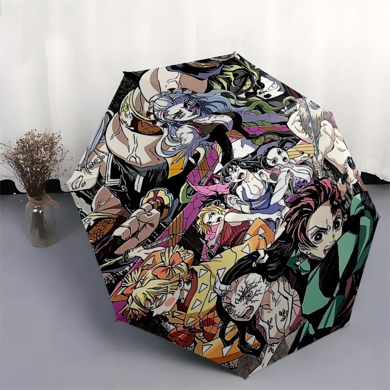 1pc Demon Slayer Tanjiro Kamado Outdoor Umbrella - Automatic Opening/Closing, Portable 3-Fold Design with 8-Rib Iron Frame - Perfect Gift for Demon Sl