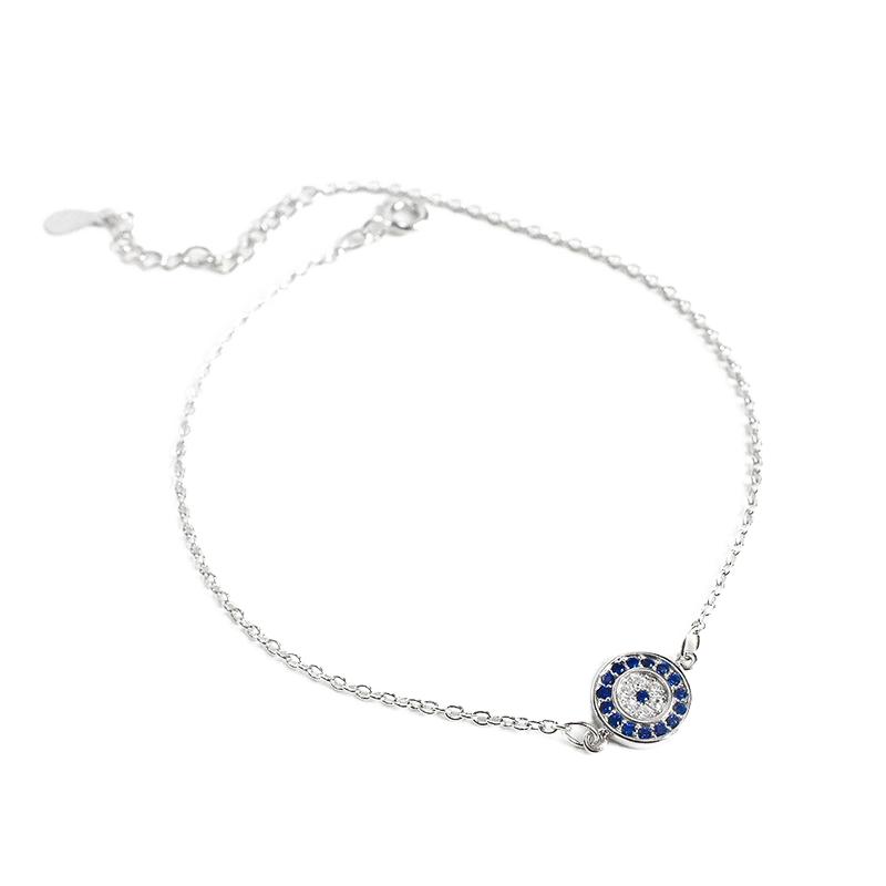 Women's 925 Sterling Silver Trendy Chain & Link Bracelet with Round Blue Devil Eye Zircon Gold Plated for Wedding & Party Gifts